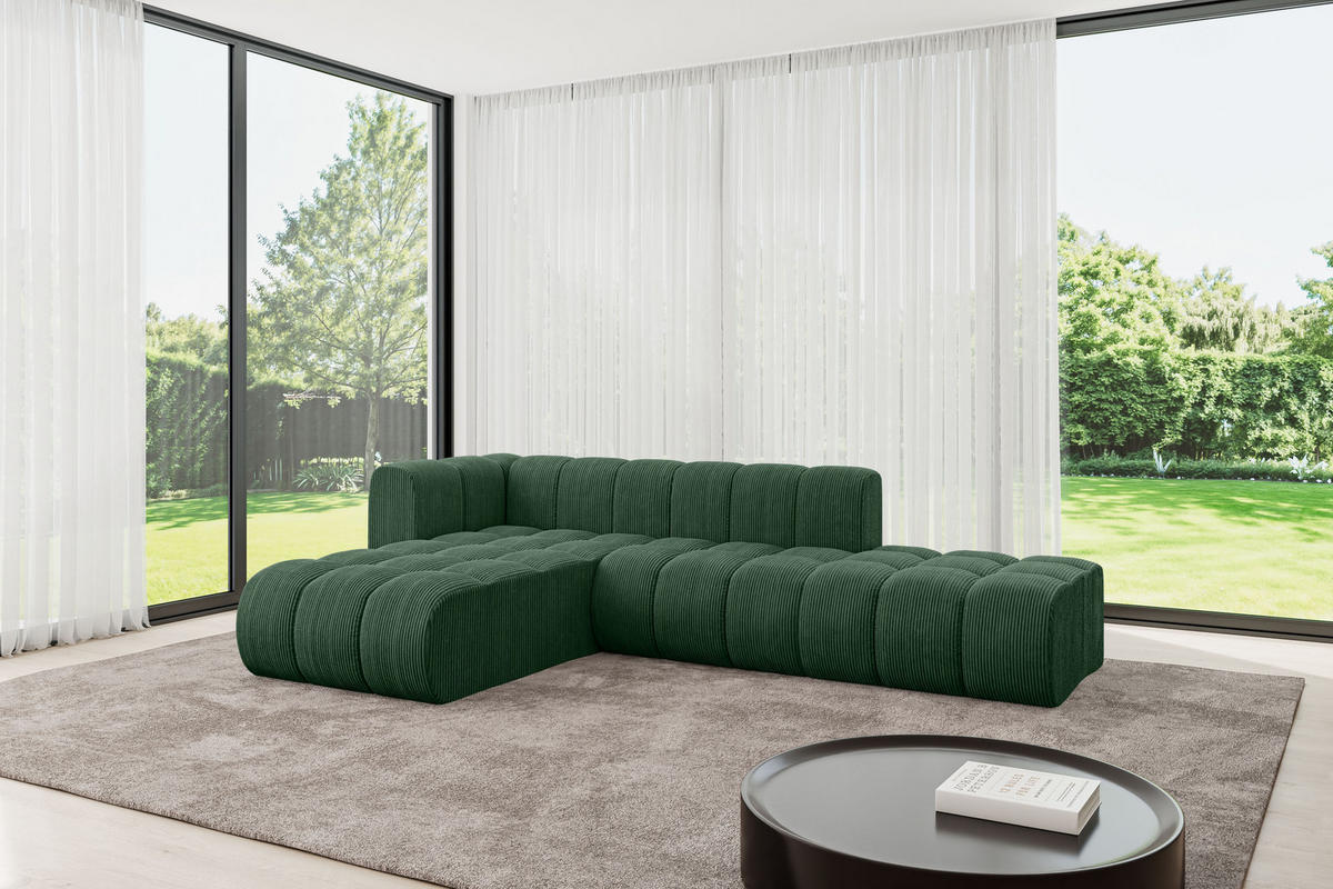ECKSOFA modulares Sofa Zuvon-L1 - 296x177x70 cm Grün - Grün, Holzwerkstoff/Textil (296/177cm) - ALTDECOR