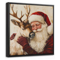 LEINWAND Bilder mit Rahmen - Weihnachtsmann - Rentier - Weihnachten - 20x20 - Rotbraun, Textil (20/20cm) - MuchoWow