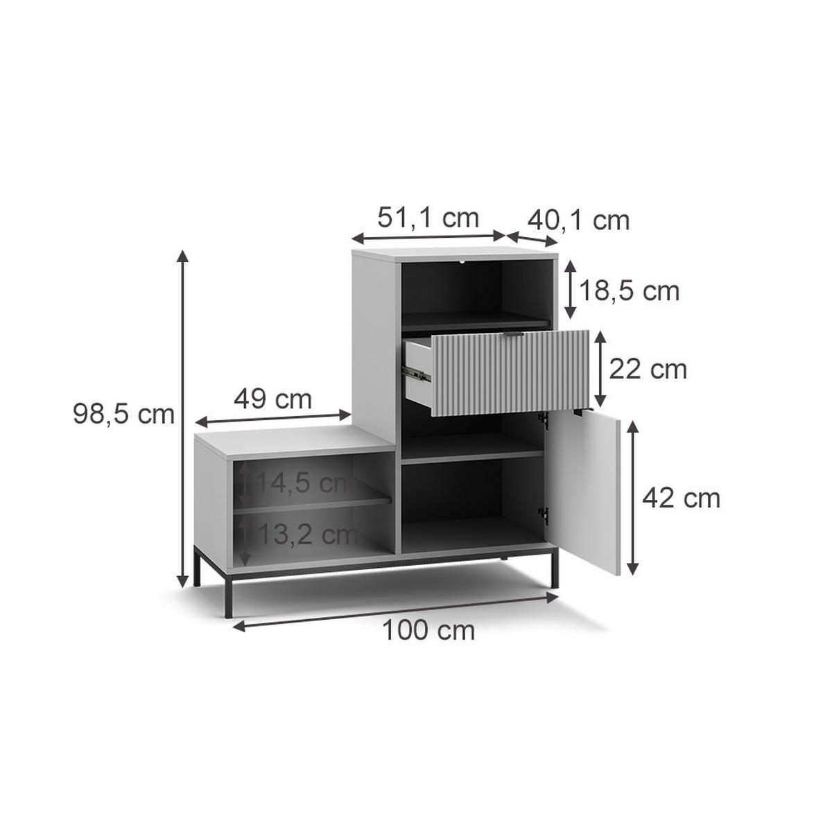 SCHUHSCHRANK Eliza Grau 100 x 98.5 cm mit Tür und Schublade - Grau, Holzwerkstoff (100/98.5/40cm) - Vicco