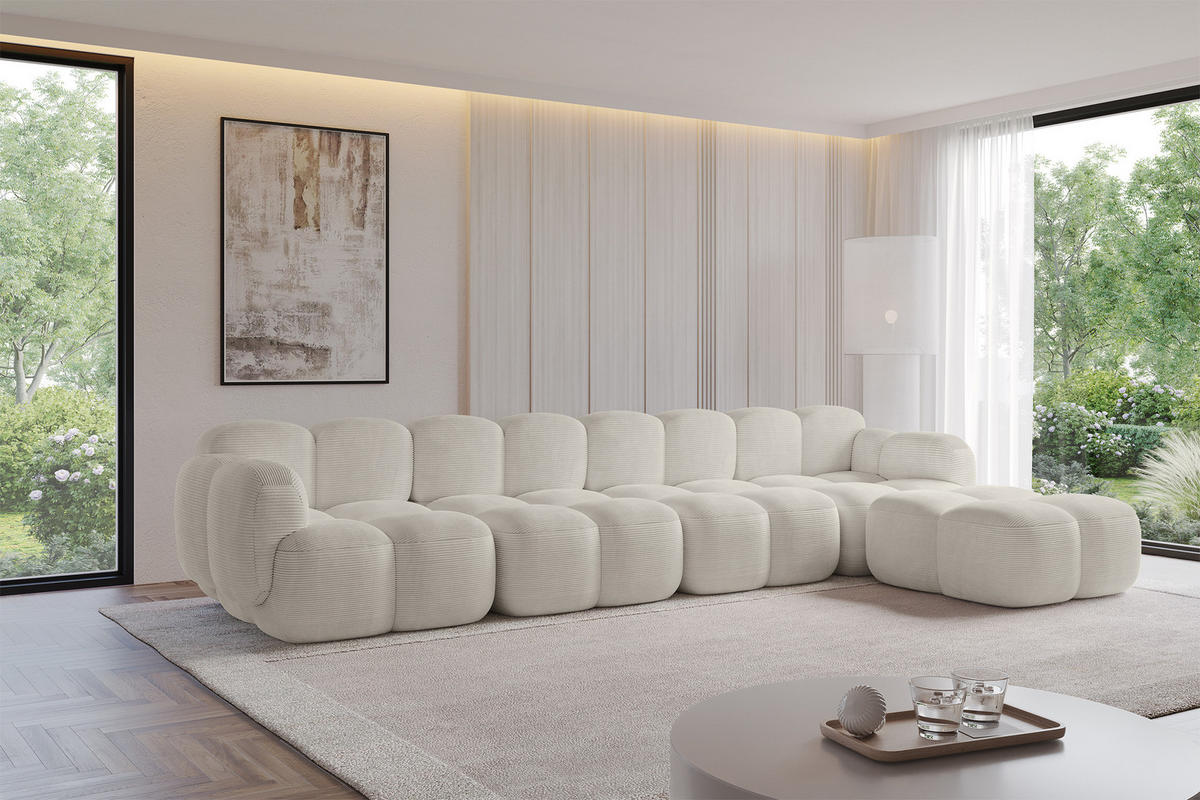 ECKSOFA modulares Sofa Rechts Miko-L3 390x205x75 Creme Cord - Schwarz/Mokka, Holzwerkstoff/Kunststoff (390/205cm) - ALTDECOR