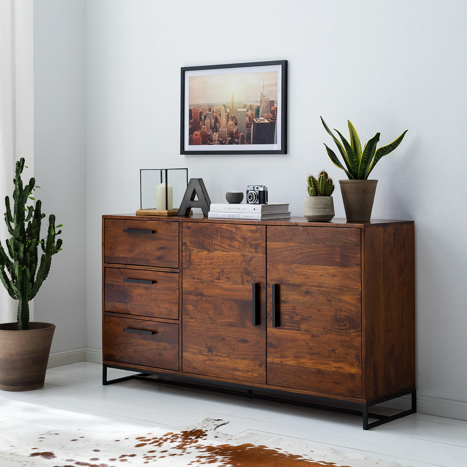 SIDEBOARD - Akazie massiv - Akaziefarben, Holz (145/80/40cm) - home24