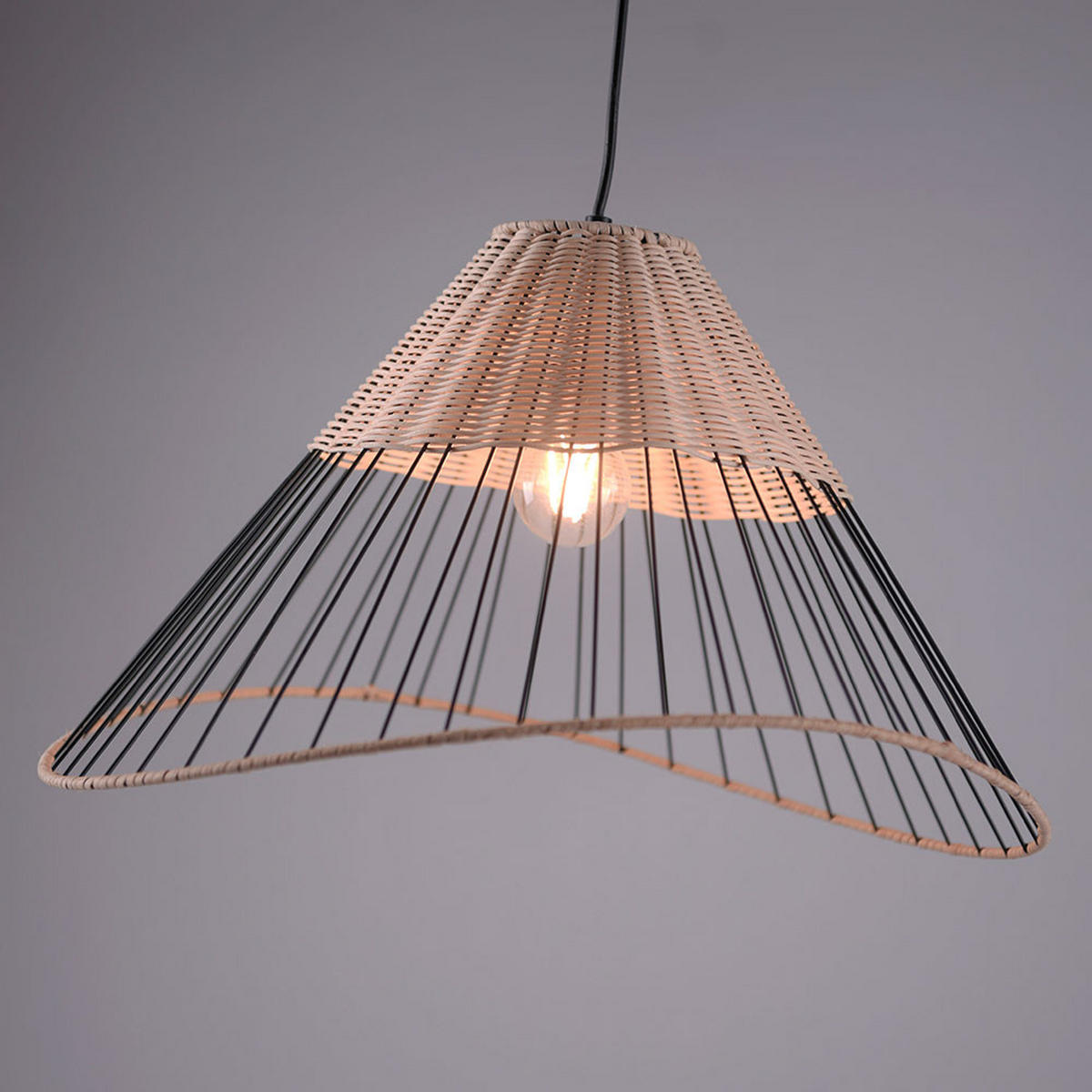 HÄNGELEUCHTE Metall Schwarz Holzgeflecht - Schwarz, Holz (48/48/120cm)