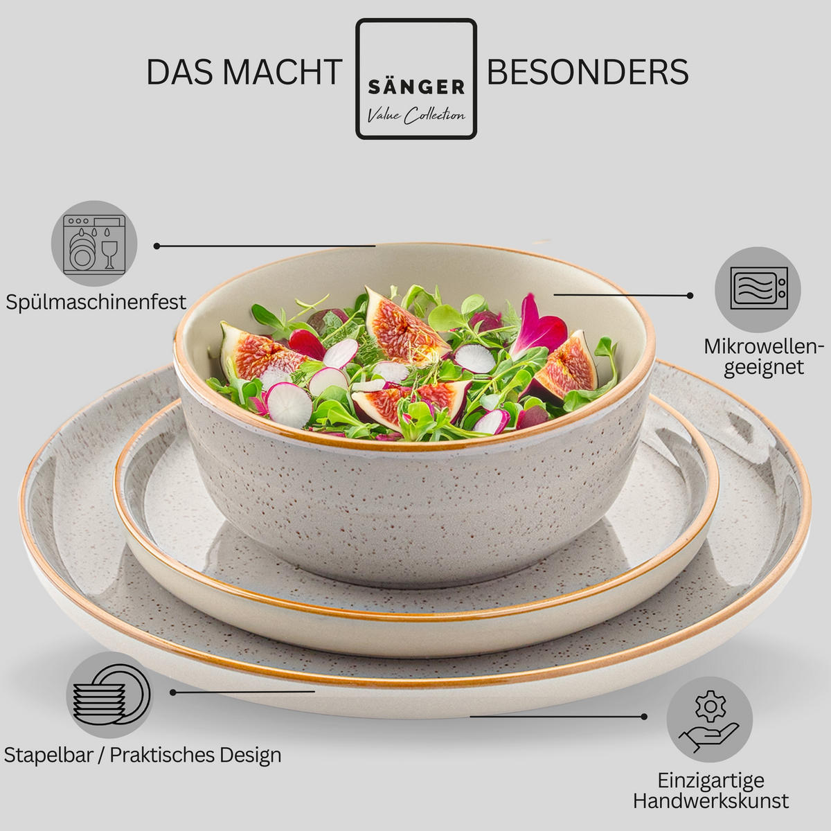 TAFELSERVICE RIO PERLGRAU - 36 teilig aus Steingut 12 Personen - Grau, Stein (50/30/80cm) - Sänger