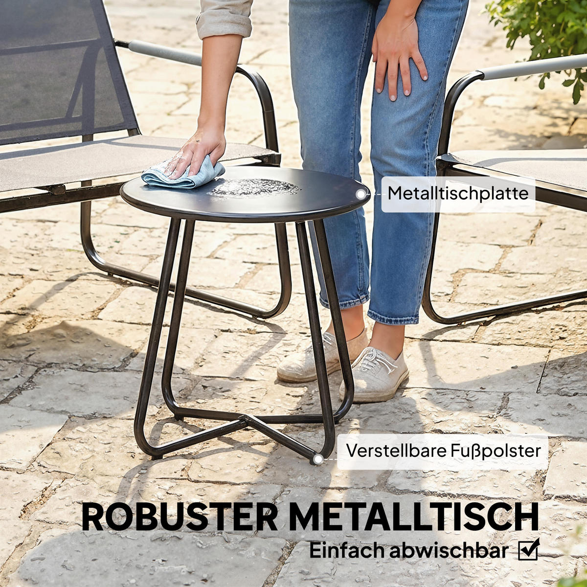 BALKONMÖBEL-SET 4er Set Verzinkter-Stahl Netzstoff Grau - Schwarz/Grau, Textil/Metall - Outsunny