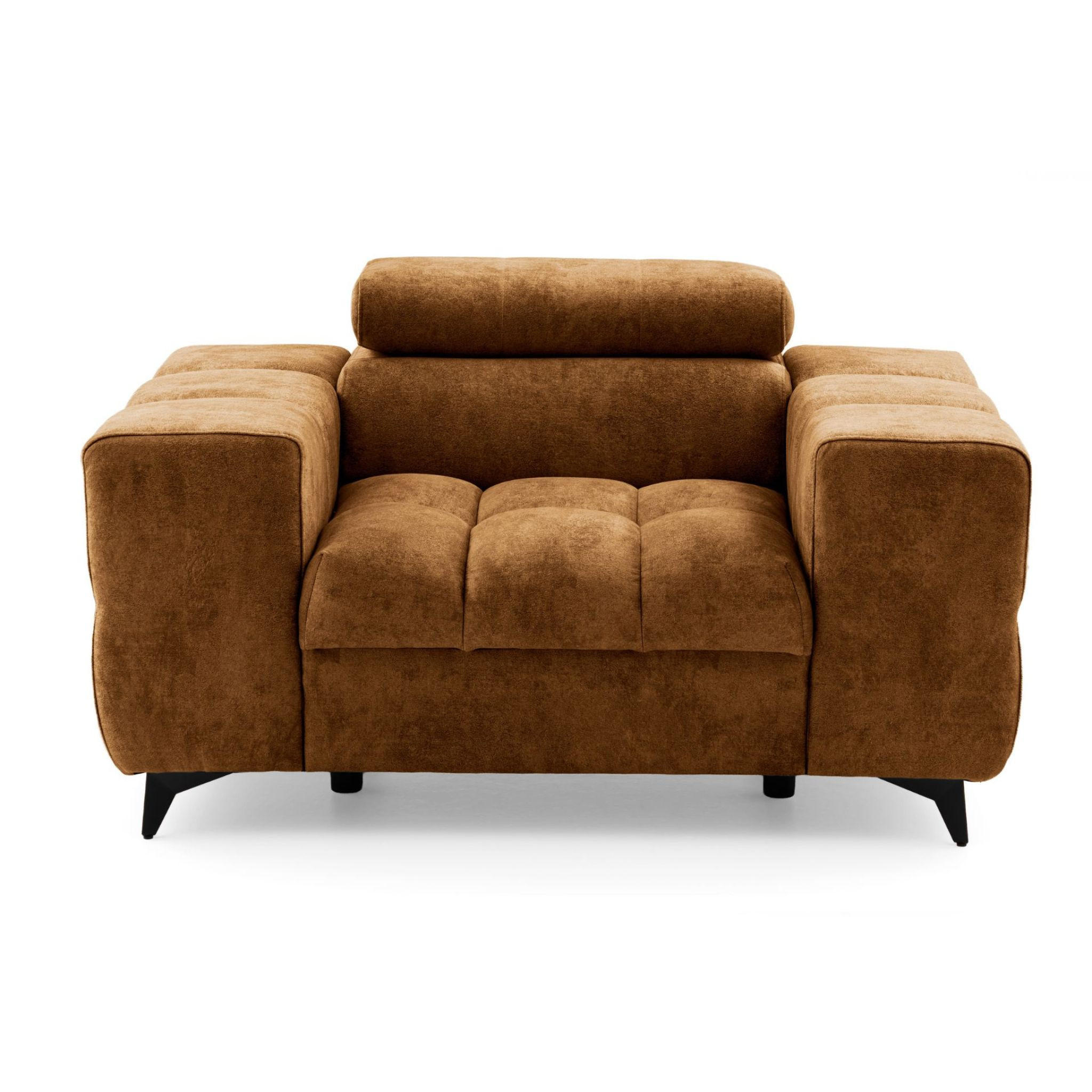 SESSEL PUDDING mit verstellbare Kopfstütze Velours Hellbraun - Hellbraun/Schwarz, Holz/Textil (140/93/100cm) - Muffo
