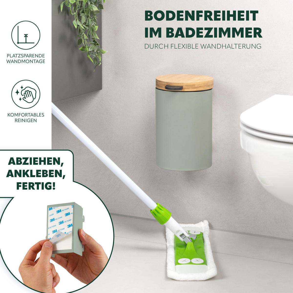 WAND-KOSMETIKEIMER 3 L, rund, salbei - Salbeigrün, Metall (17/25/23cm) - bremermann