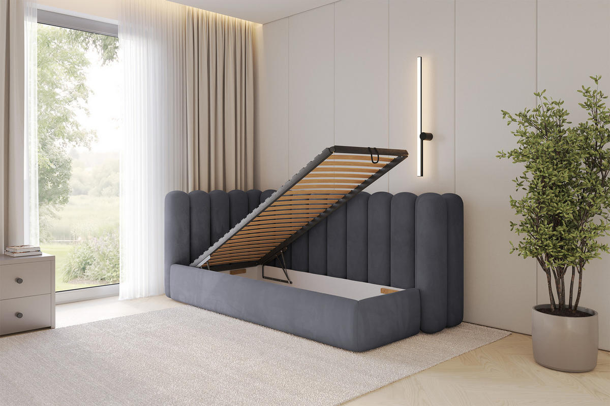 EINZELLBETT Jugendbett mit Bettkasten und Matratze H3/H4, Rechts - HUGY 100x200 Dunkelgrau - Dunkelgrau, Holzwerkstoff/Textil (100/200cm) - ALTDECOR