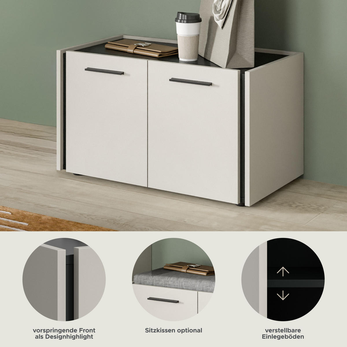 SITZBANK Emil Kaschmir 75/40/42 cm - Beige, Holzwerkstoff (75/42/40cm) - Xonox