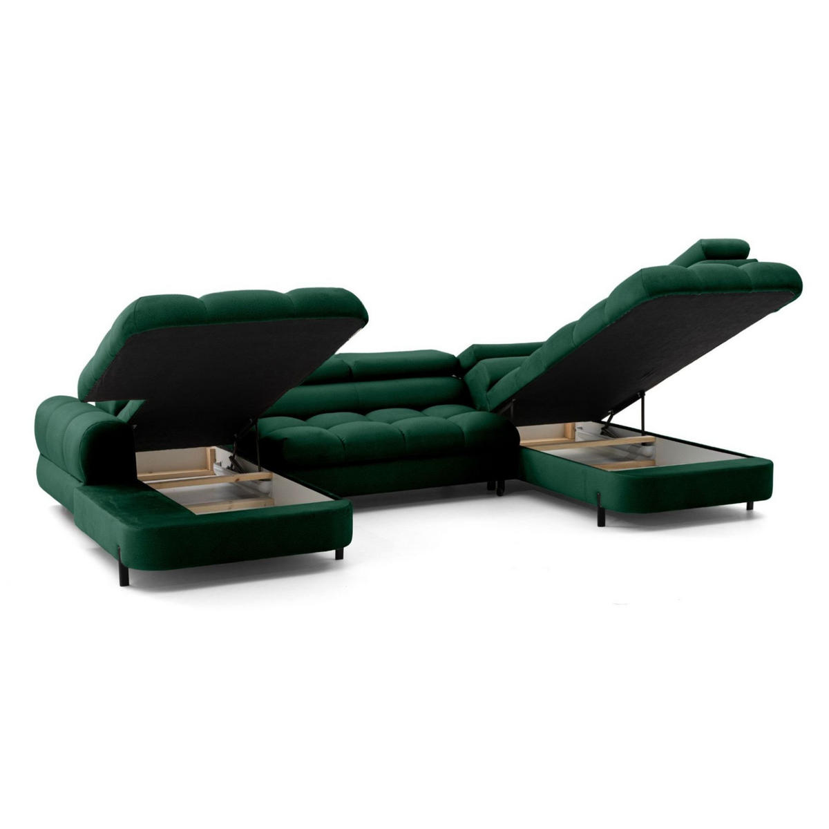 ECKSOFA U-Form BOWL U Rechts mit Schlaffunktion 125x265 Velours Grün - Schwarz/Grün, Holz/Textil (195/90/339cm) - Muffo