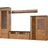 WOHNWAND Larona Eiche Lefkas dunkel 305 / 37 / 205cm 4-teilig - Eichefarben/Braun, Holz/Holzwerkstoff (305/205/37cm) - Feldmann-Wohnen