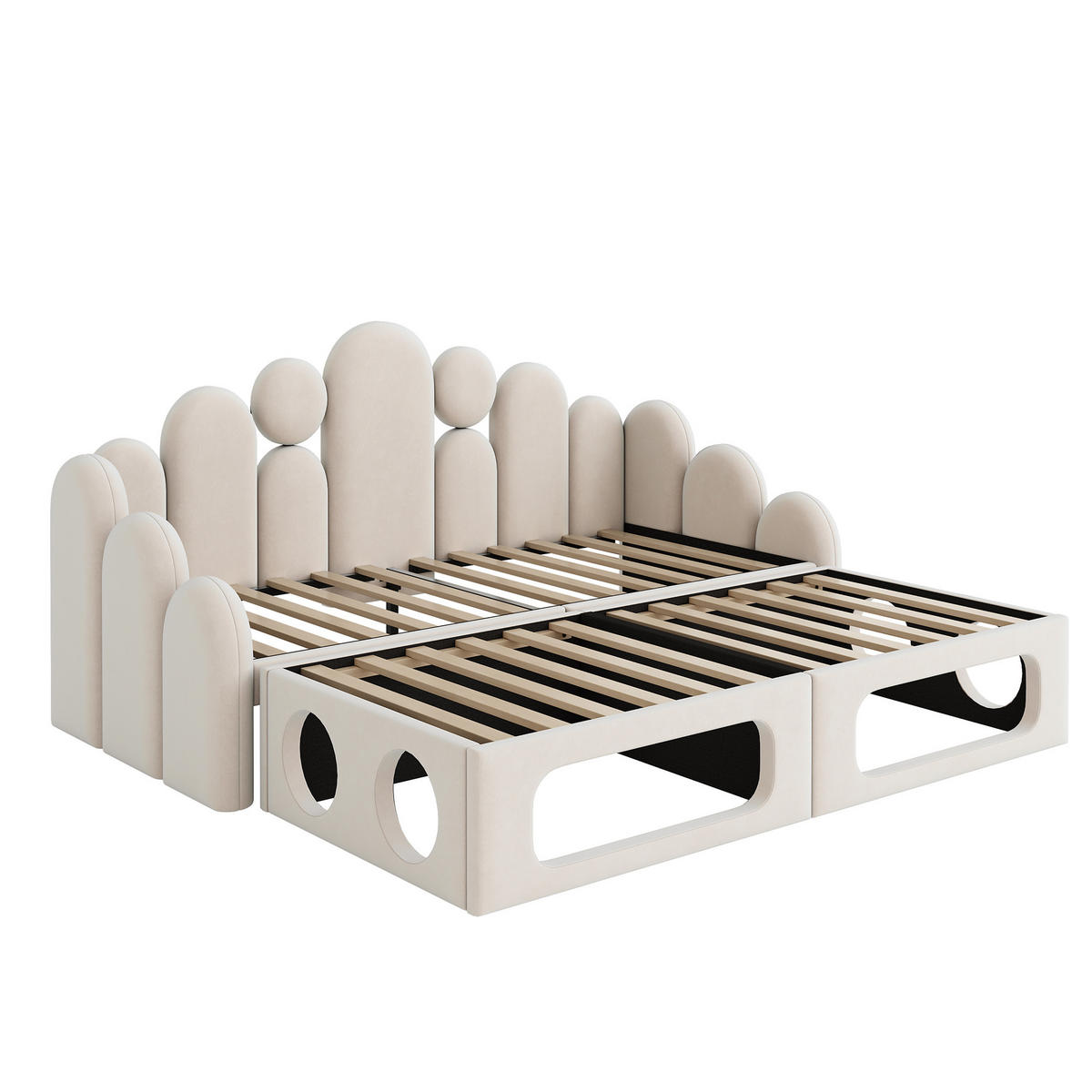 KINDERBETT 90/200 cm DE-02146, in Beige, mit Sofa- und Haustierbett-Funktion - Beige, Holzwerkstoff (90/200cm) - ComfortXL