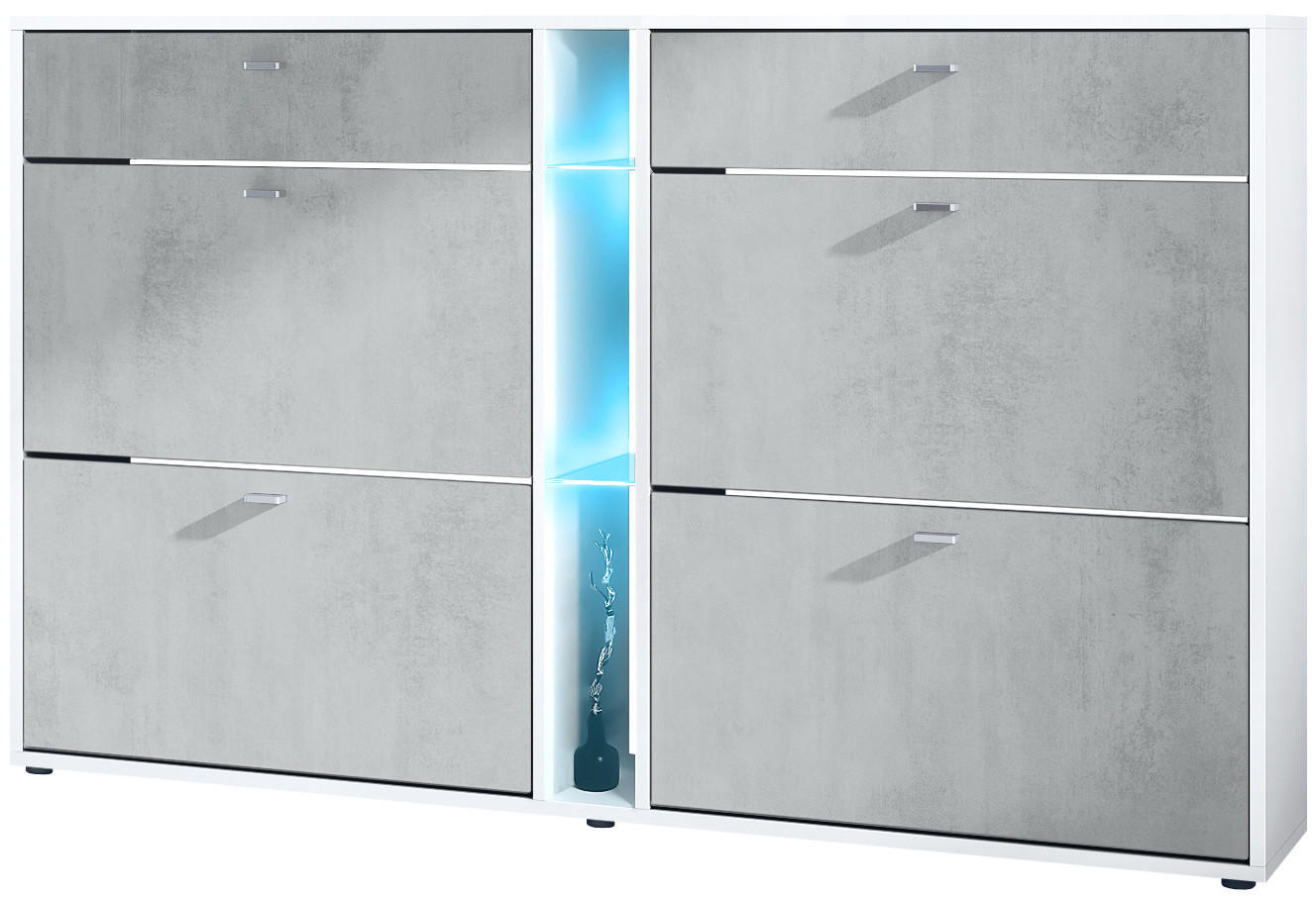 SCHUHSCHRANK Today Fronten in Beton Oxid Optik - Hellgrau, Holzwerkstoff (155.5/95/28cm) - Vladon