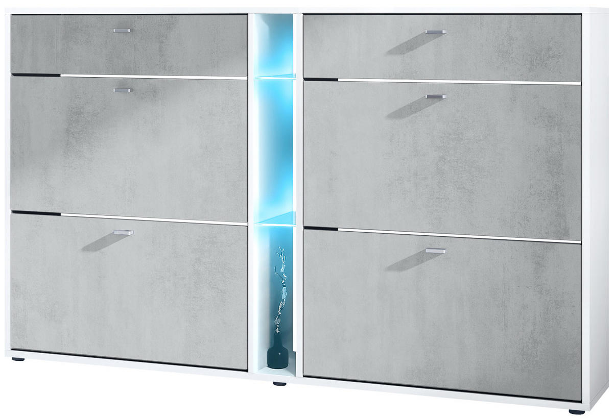 SCHUHSCHRANK Today Fronten in Beton Oxid Optik - Hellgrau, Holzwerkstoff (155.5/95/28cm) - Vladon