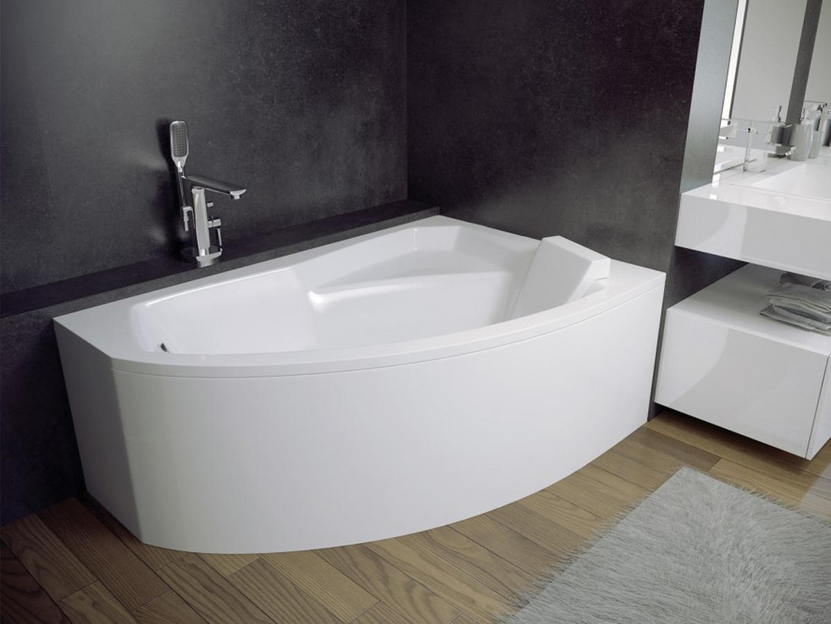 BADEWANNE Eckwanne RIMA 170/110 Rechts mit weißer Kopfstützen Ablauf Füße - Weiß, Kunststoff (110/58.5/170cm) - bad land