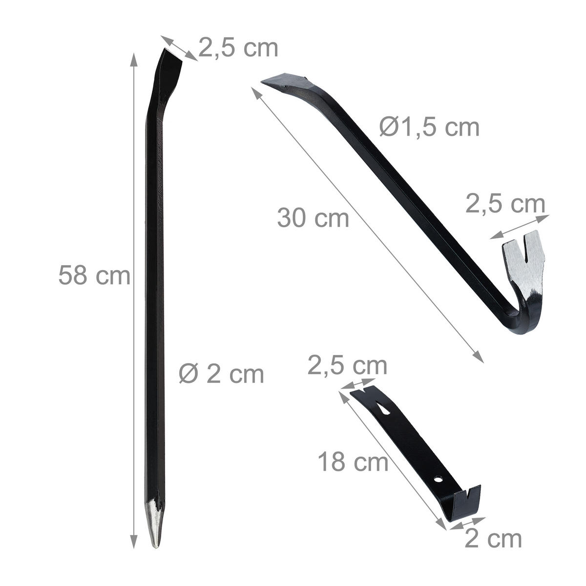 BRECHEISEN-SET - Schwarz, Metall (2.5/2/58cm) - Relaxdays