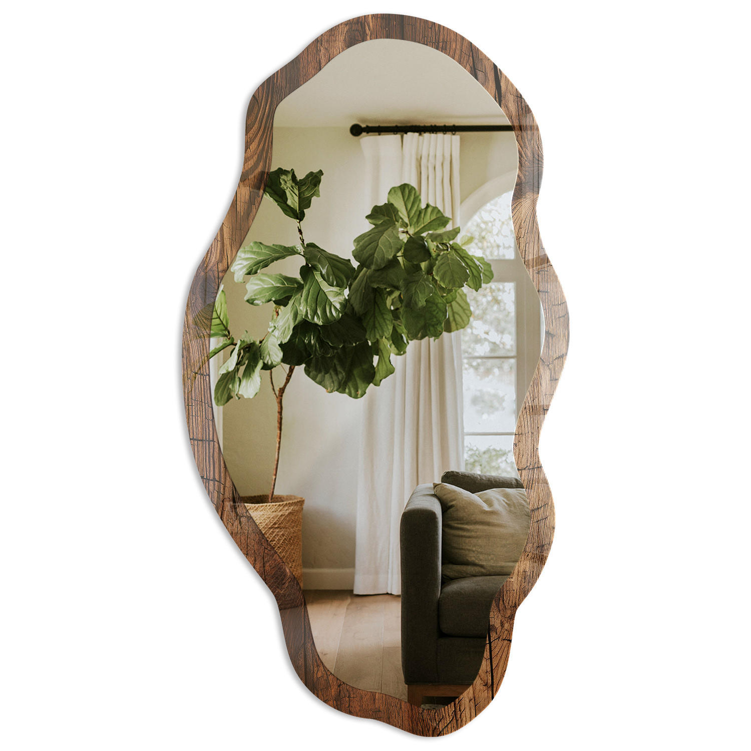 SPIEGEL 90x45 cm asymmetrisch mit Druck - Holzkonstruktion - Transparent, Glas (45/90/0.4cm) - TULUP
