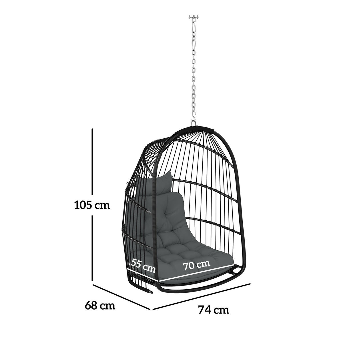 HÄNGESTUHL aus Rattanmit Kissen - Dunkelgrau, Metall (68/105/74cm) - Outsunny