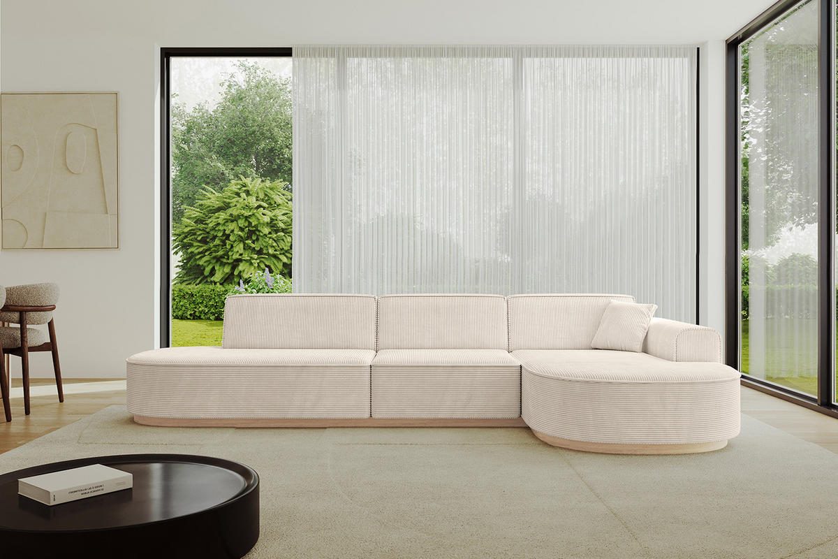 ECKSOFA Ottomane Rechts MARI-L2-v1 - 328x171x83 cm Beige Cord - Beige, Holzwerkstoff/Textil (171/328cm) - ALTDECOR