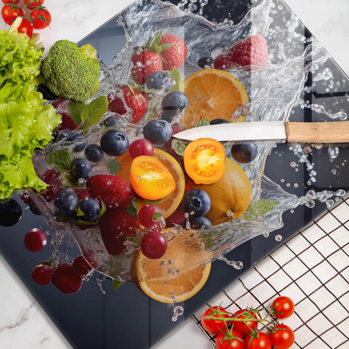GLASPLATTE 40x52 cm Früchte im Wasser - Multicolor, Glas (40/52cm) - Wallfluent