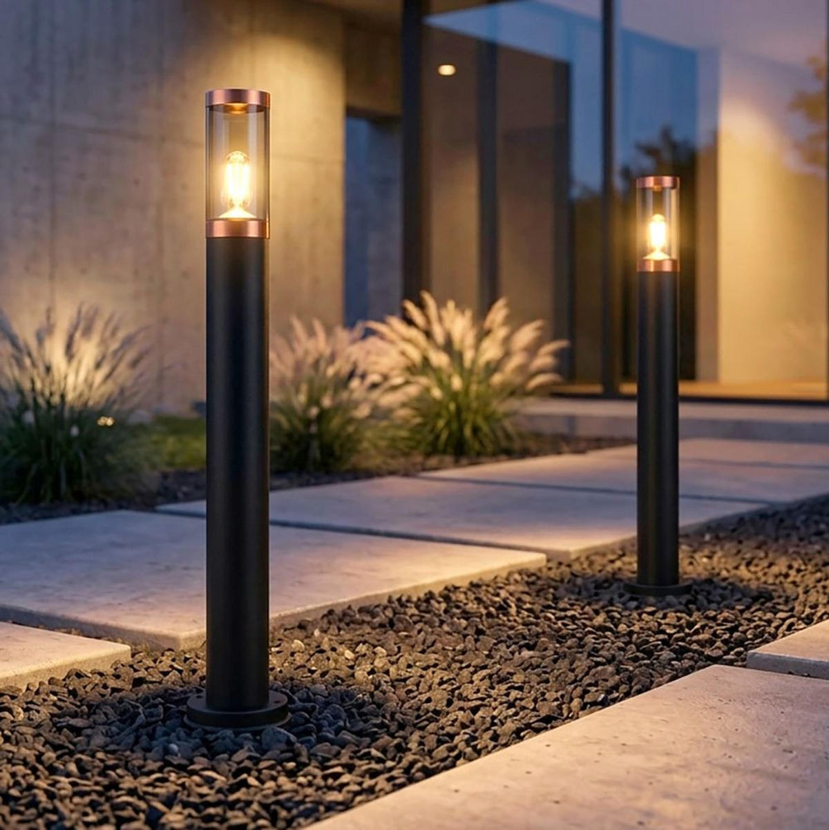 LED STEHLEUCHTE Edelstahl Schwarz rauch 2er Set - Schwarz, Metall (12.7/12.7/80cm) - Globo Lighting