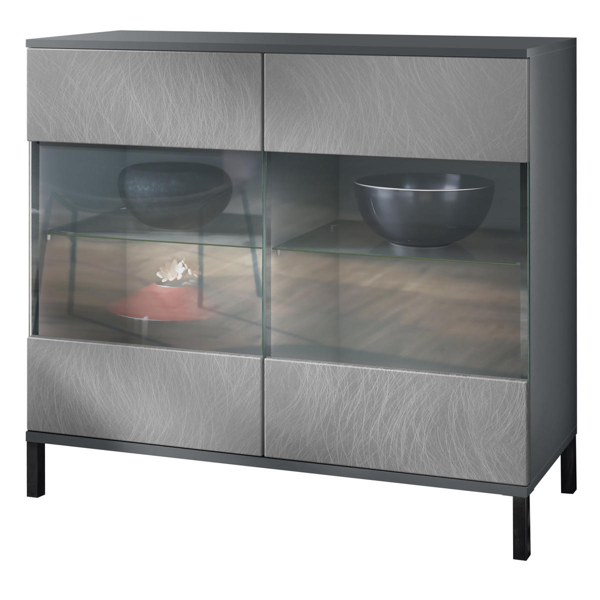 KOMMODE Bari Scratchy Metal - Silberfarben, Holzwerkstoff (92.5/83.5/35cm) - Vladon