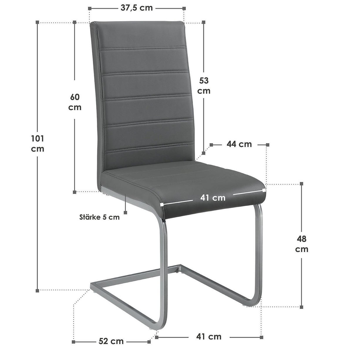 SCHWINGSTUHL Vegas grau Kunstleder (4er Set) - Grau, Textil (41/101/52cm) - Juskys