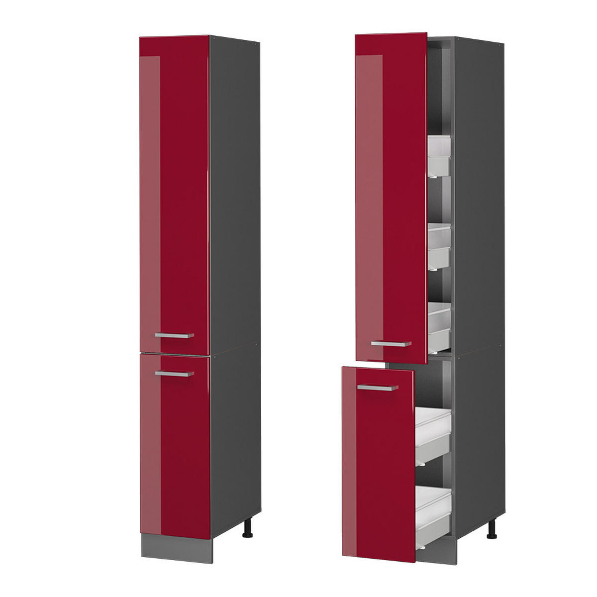 APOTHEKERSCHRANK R-Line Rot Hochglanz 30 cm - Bordeaux/Anthrazit, Holzwerkstoff (30/206.8/57.2cm) - Vicco