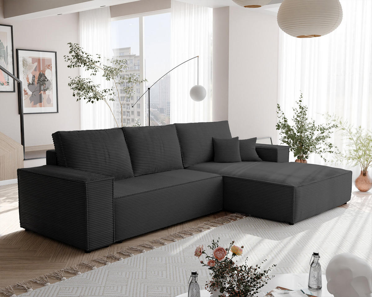 ECKSOFA NOVA mit Schlaffunktion und Bettkasten Anthrazit - Anthrazit, Holzwerkstoff/Kunststoff (250/90cm) - Idohome