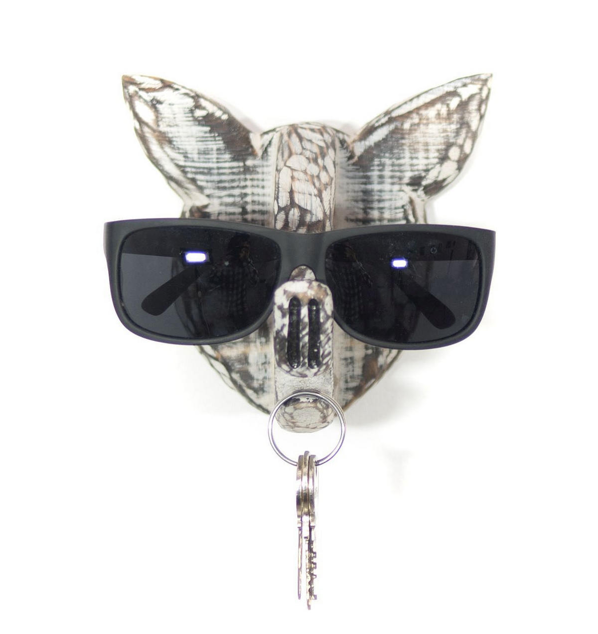 BRILLENHALTER Schwein Holz Wand 1106 - Weiß, Holz (15/14/17cm) - DanDiBo