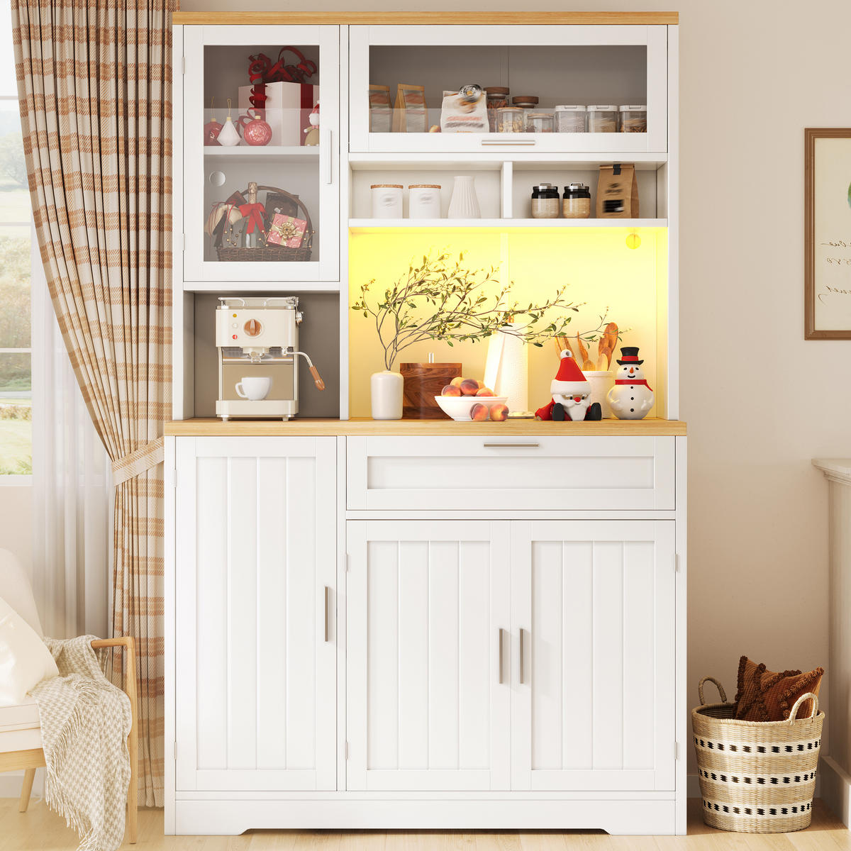 KÜCHENSCHRANK LED 104x40x180Cm Vitrine Weiß Schwarz - Weiß, Metall (104/180/40cm) - FLIEKS