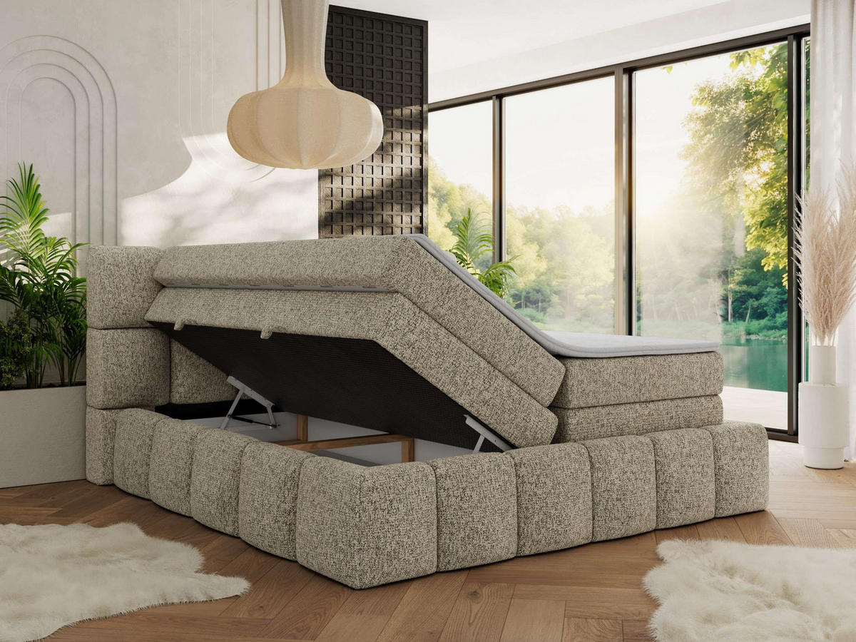 BOXSPRINGBETT NIRA KING 160/200 Dunkelbeige Strukture - H3 - Taupe, Holz/Textil (160/200cm) - MKS