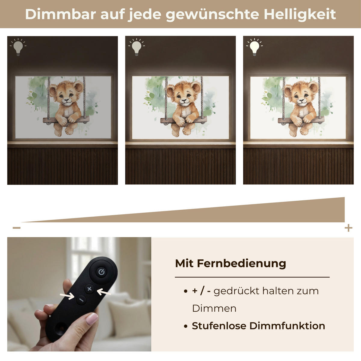 NACHTTISCHLAMPE MIT AKKU Löwe - Tier - Kinder - Dschungel 60x40 cm - Weiß, Holzwerkstoff (8/60/40cm) - OnlyWow