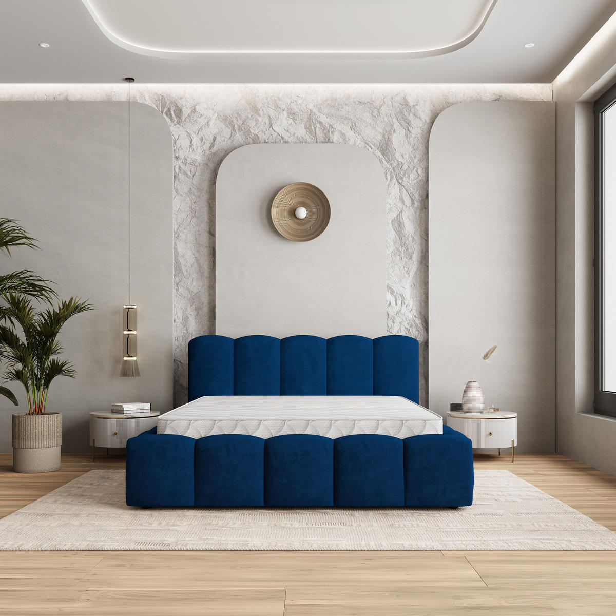 POLSTERBETT FALINA K 200x200 cm mit Bettkästen - Blau - Blau, Holz/Textil - MASSENO