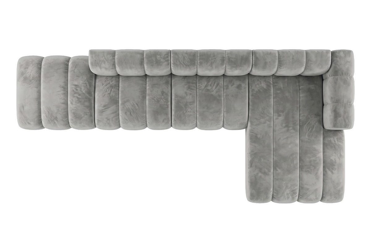 ECKSOFA Modulares In L-Form Mit Hocker, Velvet-Stoff Riviera, Grau, Rechts, GRAND - Grau, Holz (386/179cm) - Kaiser Möbel