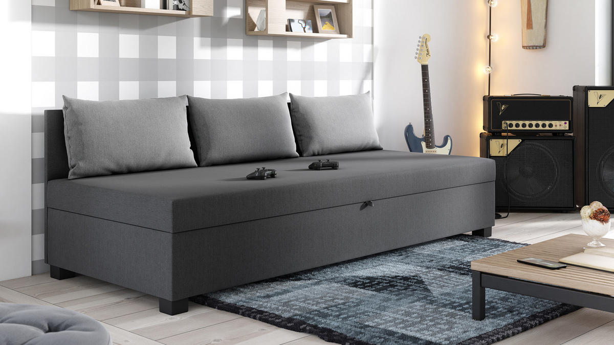 SCHLAFSOFA Misti III - Schwarz/Grau, Holz/Kunststoff (195/66/82cm)