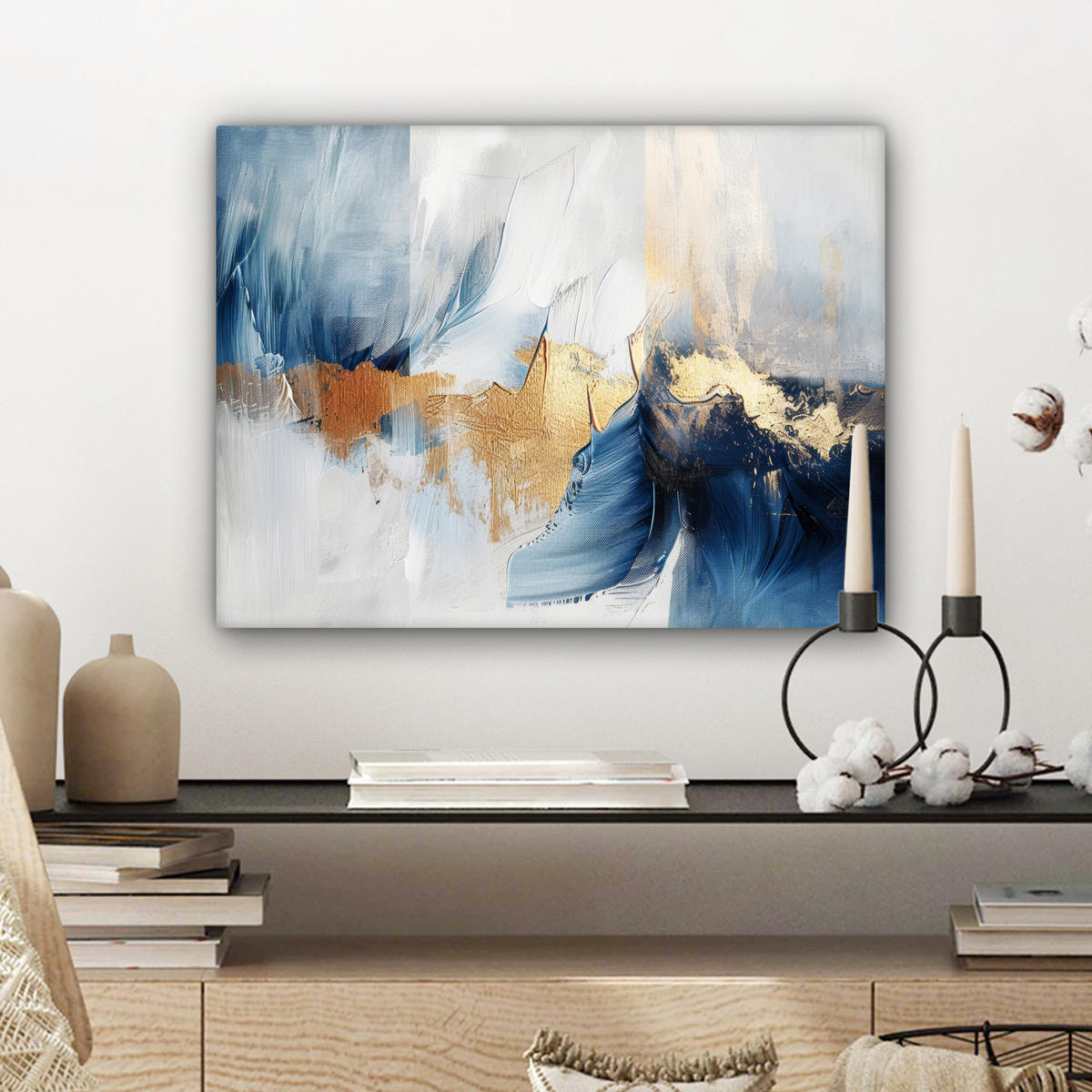 LEINWANDBILD Gold - Blau - Aquarell - Kunst - Modern Wandbild 40x30 cm - Hellblau, Textil (40/30cm) - MuchoWow