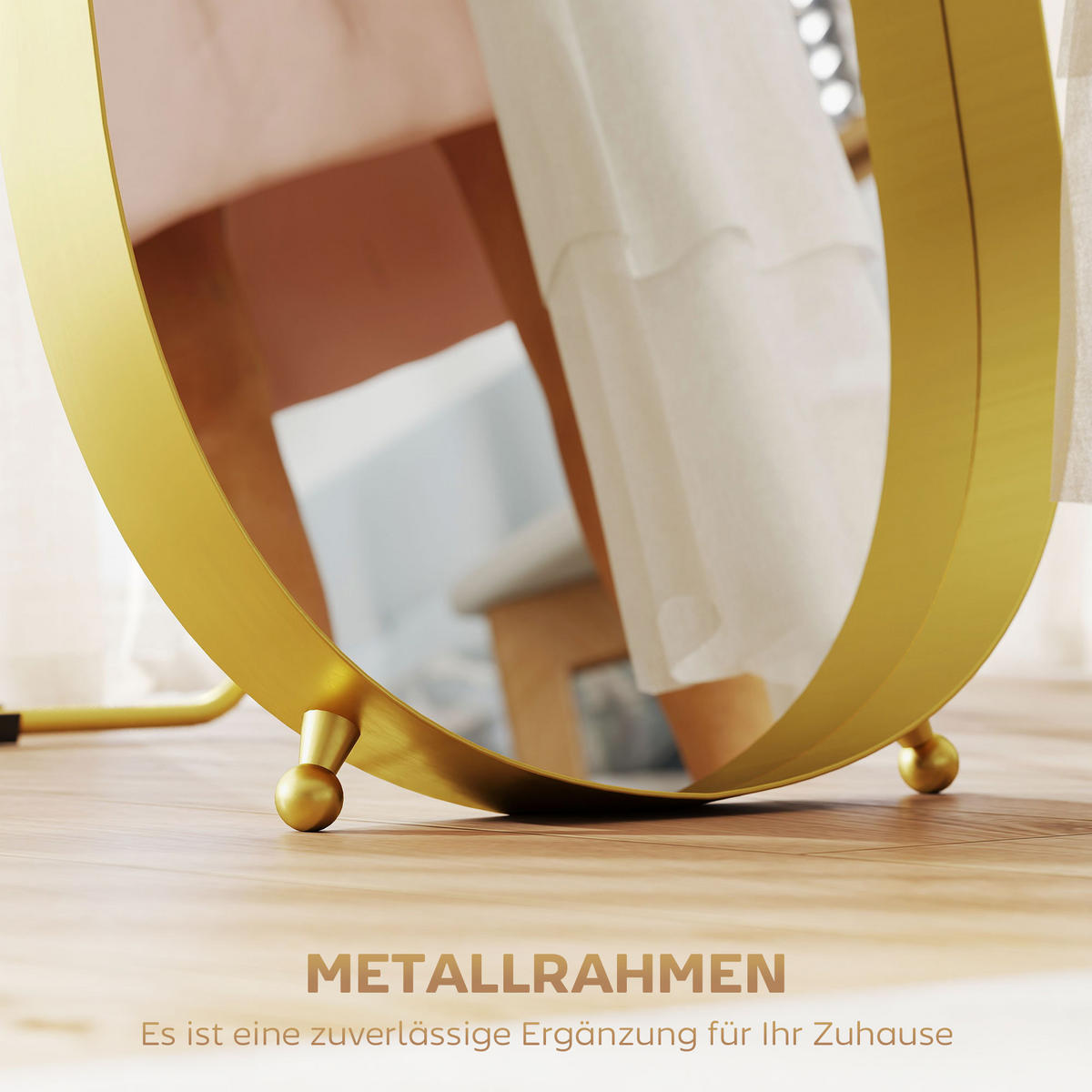 GANZKÖRPERSPIEGEL 160 x 50 cm Gewölbter Standspiegel mit Metallrahmen, Gold - Goldfarben, Metall (6/160/50cm) - HOMCOM