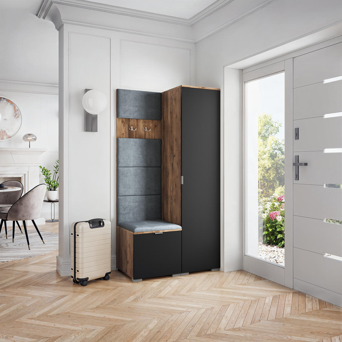 GARDEROBENSCHRANK LORI 95/181/51 cm Modern Garderobe-Set Eiche Lefkas - Eichefarben/Schwarz, Holzwerkstoff (95/181/51cm) - MASSENO