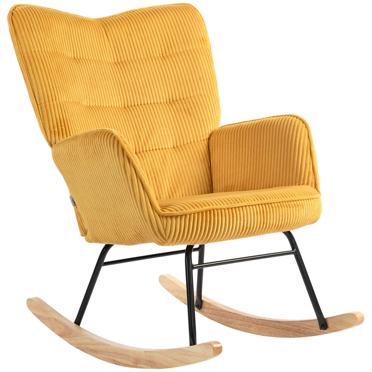 SCHAUKELSTUHL, Schaukelsessel mit Kordoptik, Armlehne für Wohnzimmer, Gelb - Gelb/Naturfarben, Buchenholz/Textil (98/101/71cm) - HOMCOM