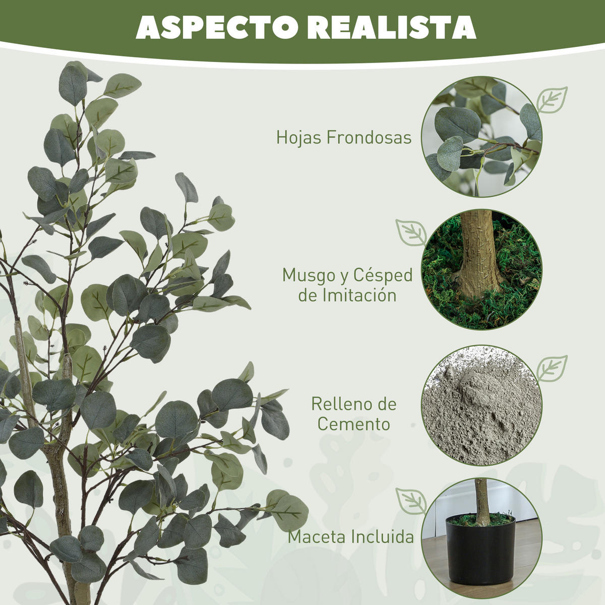 KUNSTPFLANZE, Künstlicher Eukalyptus 150 cm, 230 Blätter im Topf, für Innenbereich, Grün - Multicolor, Kunststoff (150cm) - FORIOUS