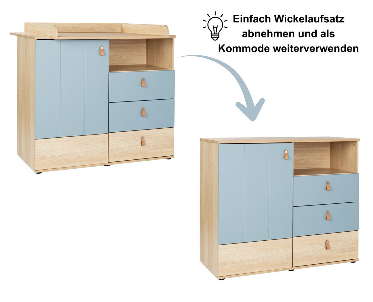 WICKELKOMMODE Roofy - Salbeigrün/Eichefarben, Leder/Holzwerkstoff (101/102/77cm) - arthur berndt