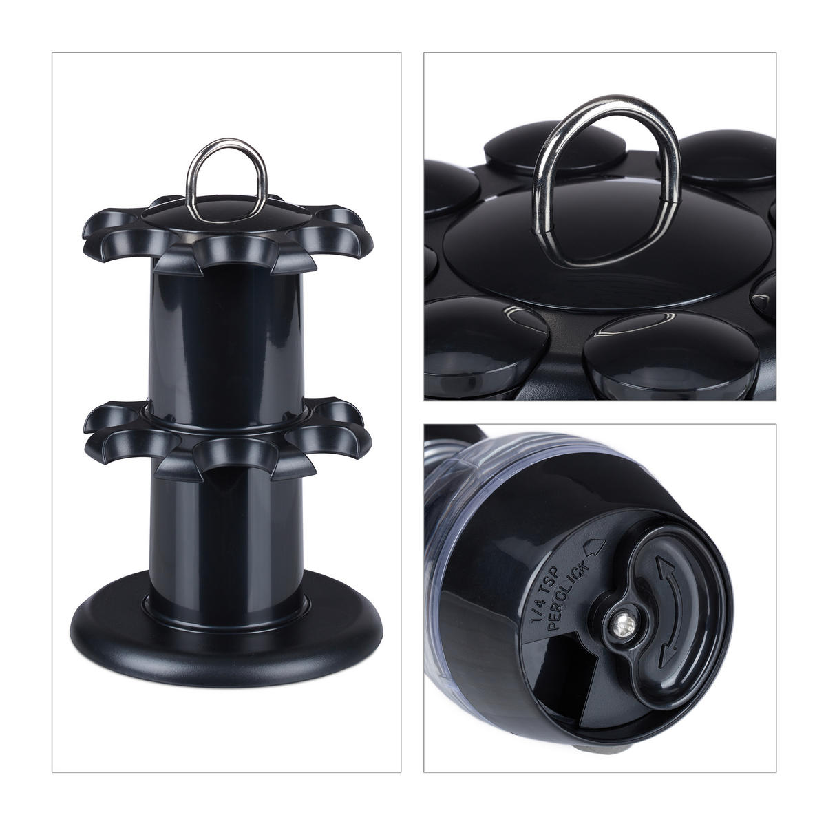 GEWÜRZKARUSSELL - Schwarz, Kunststoff (19/29/19cm) - Relaxdays