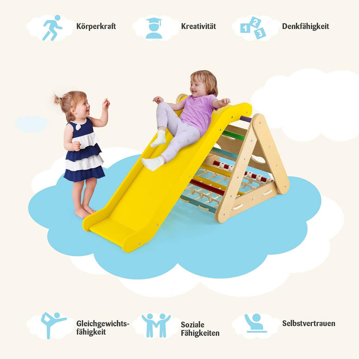 KLETTERDREIECK 4 in 1 multicolor - Multicolor, Holz (64/58/63cm) - COSTWAY