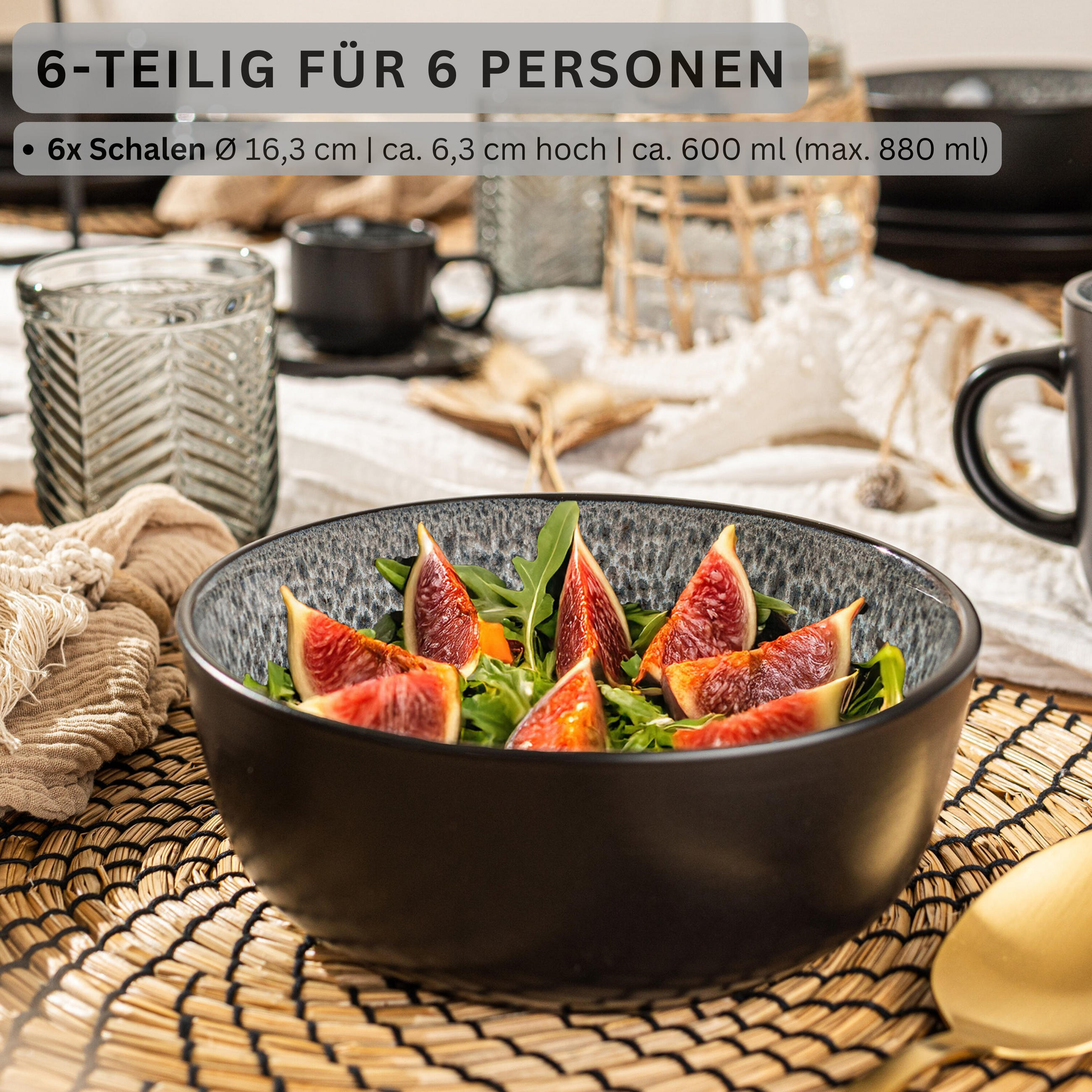 SCHALEN SET SYDNEY - 6 teilig aus Steingut - Grau, Keramik (21cm) - Sänger