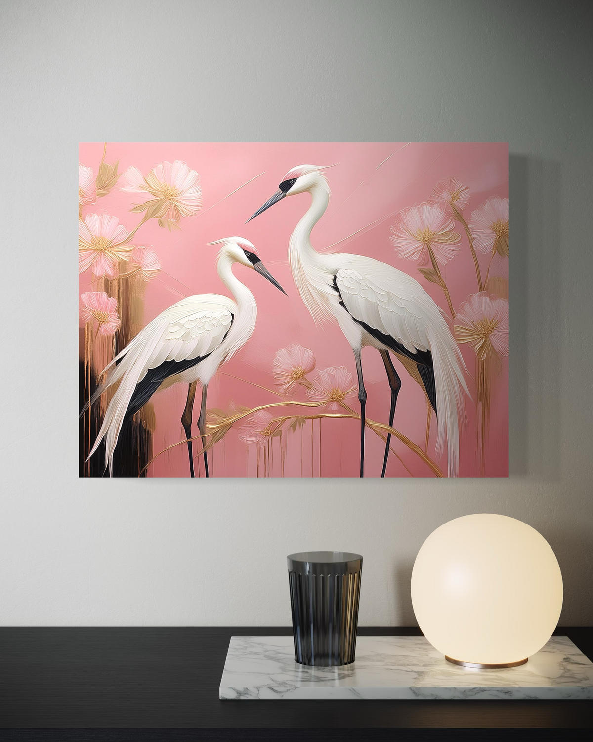 WANDBILD vögel kraniche rosa - Pink, Textil (60/40cm) - Feeby