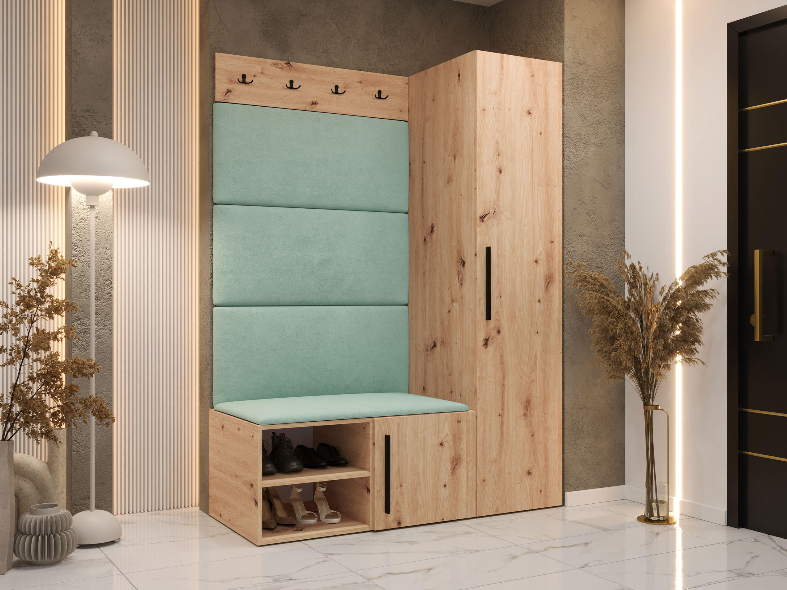 GARDEROBEN-SET Medi II - Schwarz/Eiche Artisan, Holzwerkstoff/Kunststoff (40/191/50cm) - MIRJAN24