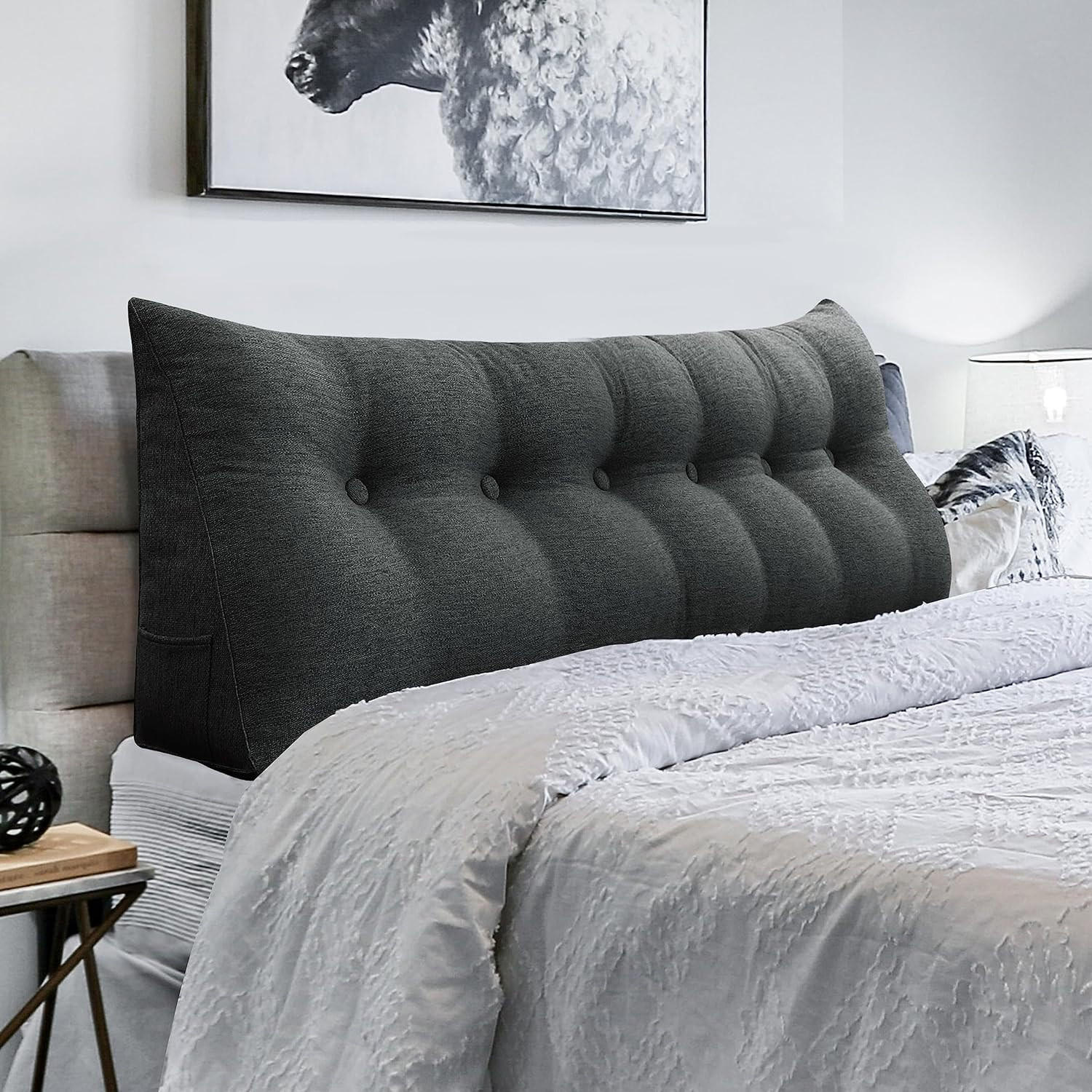 RÜCKENKISSEN für Bett Leinenlook Schwarz 180 cm - Schwarz, Textil (50/180cm) - Vercart