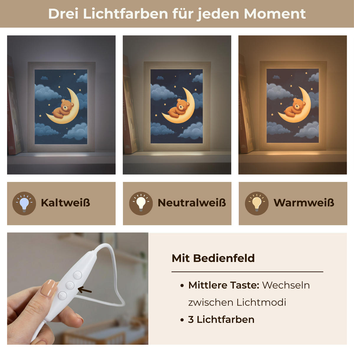 NACHTTISCHLAMPE Teddybär - Mond - Wolken - Sterne 15x20 cm - Dunkelblau, Holzwerkstoff (8/15/20cm)