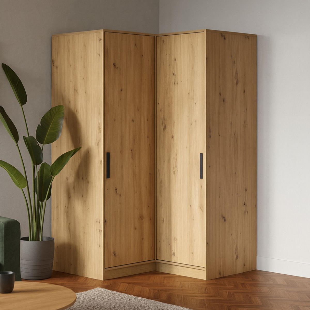 ECKSCHRANK Kavo, Eckdrehtürenschrank mit 2 Türen, Eiche Artisan - Eiche Artisan, Holzwerkstoff (108.5/200/106.5cm) - Beautysofa