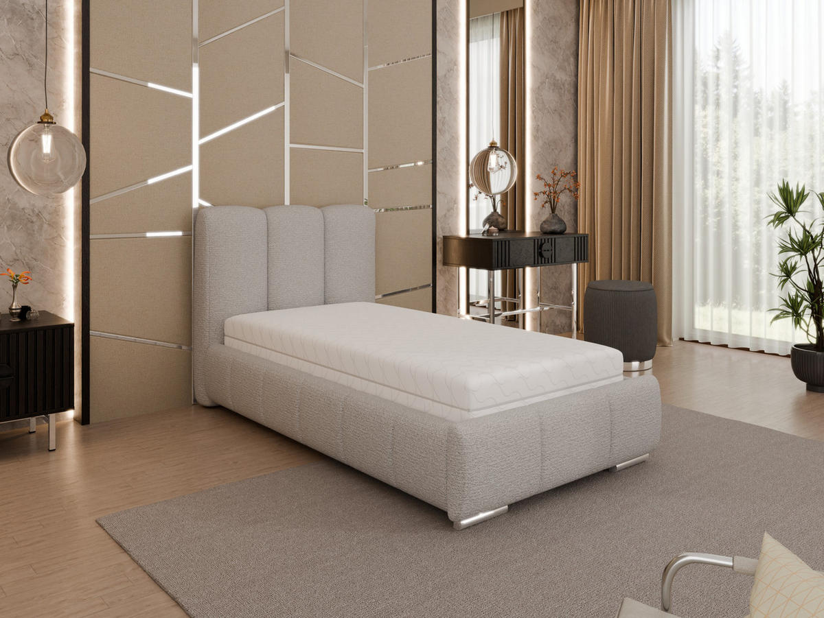 POLSTERBETT Zaira 90x200cm – Elegantes Polsterbett für modernen Wohnstil , Taschenfederkernmatratze Pocket (19cm), Sandfarben - Sandfarben, Holz (90/200cm) - Homesy